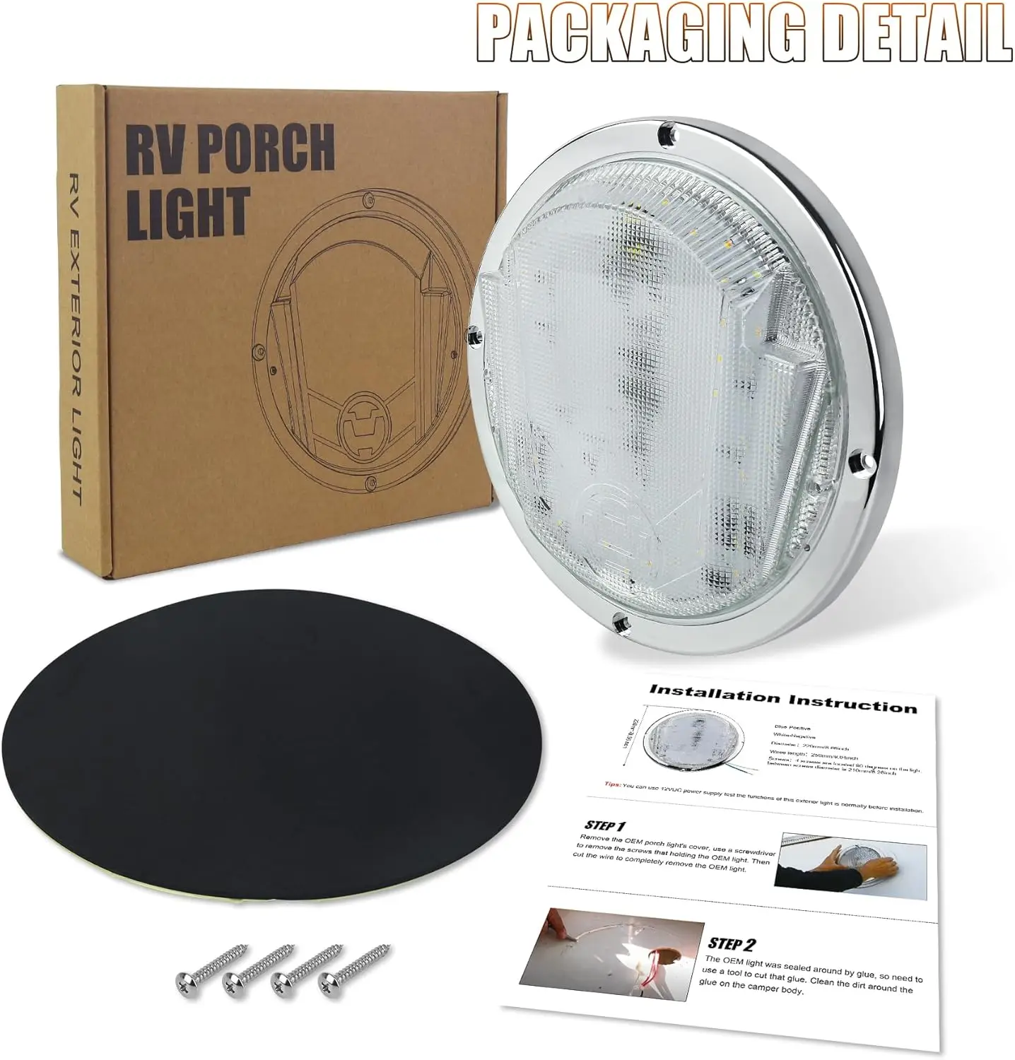 LED RV Exterior Light,8.5 Inch Round Scare Porch Light with 100pcs Dual Color Leds Flood Awning Light