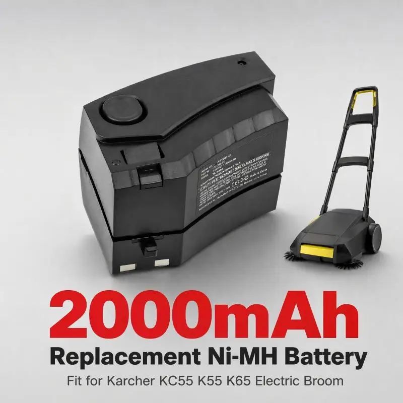 28100010 Replacement Ni‑MH Battery 2000mAh for Karcher KC55 K55 K65 Electric Broom AM1514 GP160SCHE OSM‑SC1500P 4KR‑1500SC/V