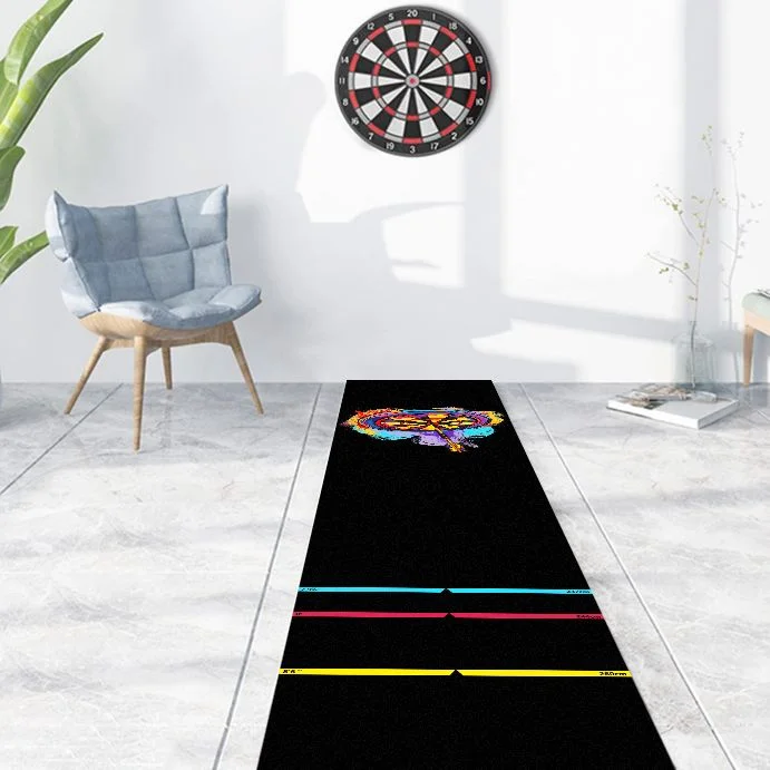 VIKAMA Colorful Dartboard Pattern Dart Mat Standard Throw Lines Anti Slip Indoor Game Long Floor Rug Professional Indoor Dart