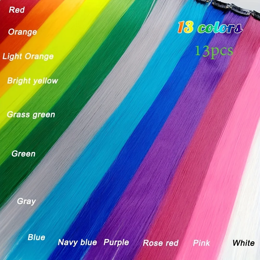 13 Colors Colorful Party Highlight Clip in Straight Hair Extensions for Girls 22 Inch Y2K Multi-Color  Hair Synthetic Hairpieces