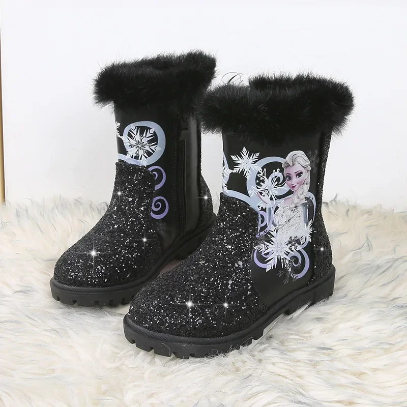 Disney girls cartoon frozen boot elsa princess Fashion boots plus velvet children\'s shoes