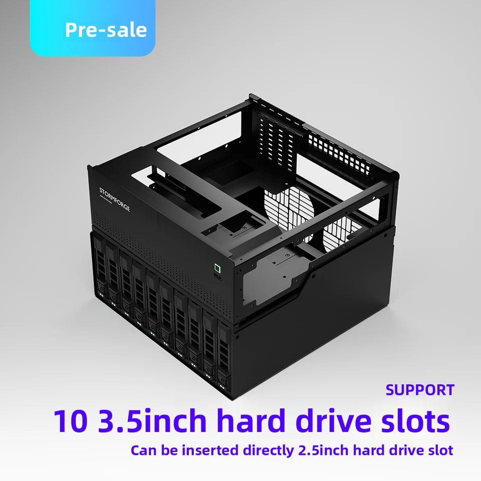 N10 NAS chassis with 10+2 disk slots, MAITX motherboard, black