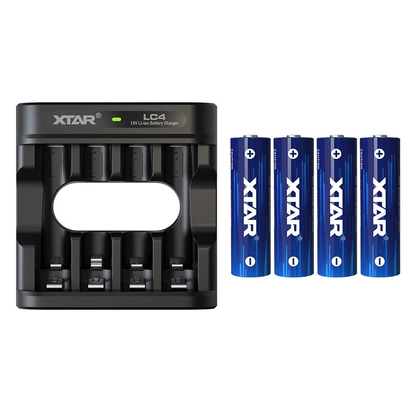 XTAR 4PCS AA 4150mWh 1.5V Li-Ion Rechargeable Battery+XTAR LC4 Charger Mix-charging AA&AAA Batteries With LED Indicator