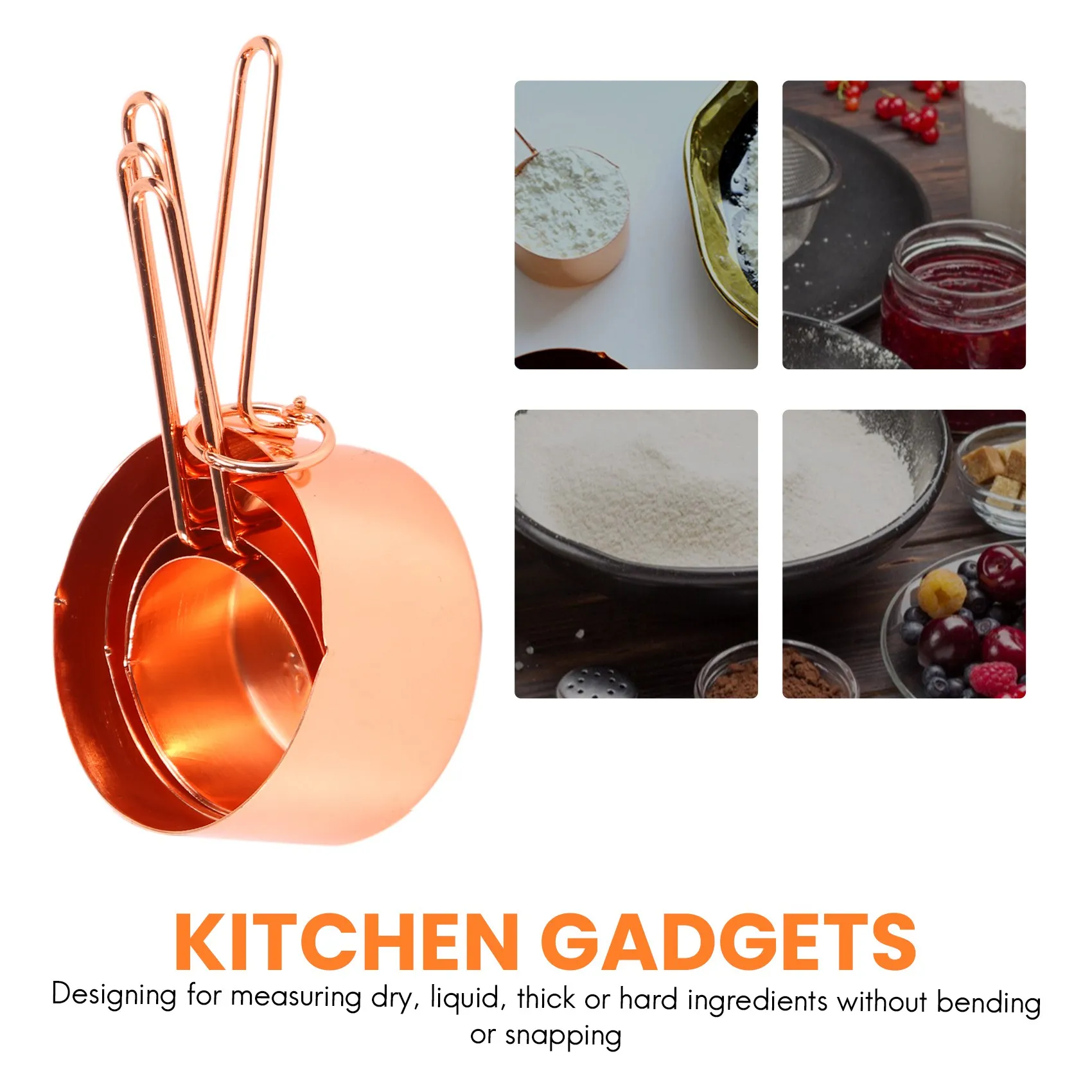 BAAJ-Rose Gold Stainless Steel Measuring Cups And Spoons Set Of 8 Engraved Measurements,Pouring Spouts & Mirror Polished For Bak