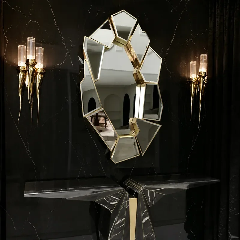 Cracked Mirror Wall Mounted Decorative Mirror for Entrance Bathroom Unique Shape High End Home Improvement Decoration