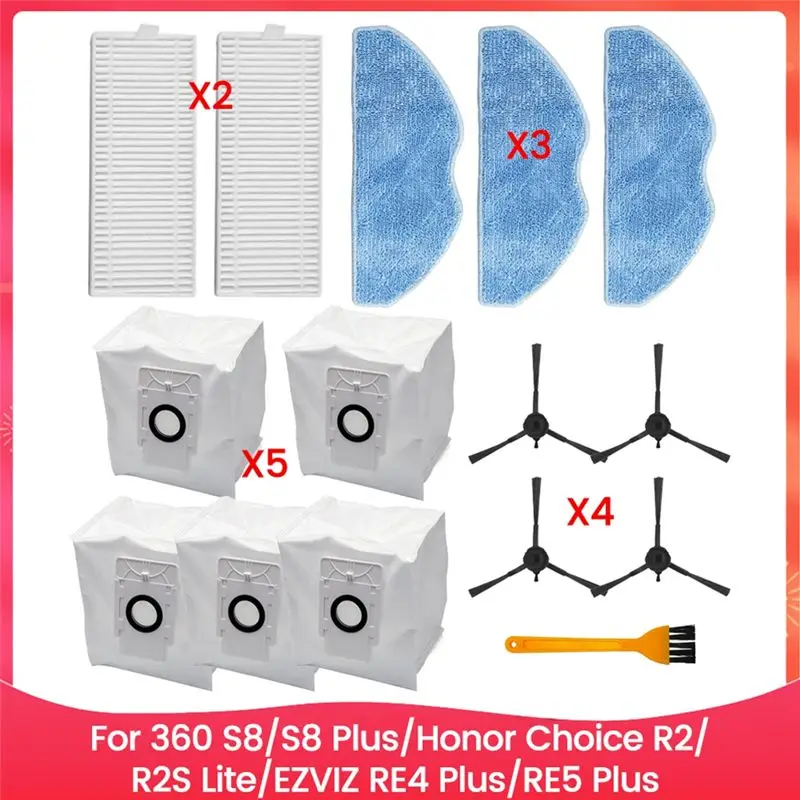 A07R For 360 S8/S8 Plus/Honor Choice R2/R2S Lite/EZVIZ RE4 Plus/RE5 Spare Parts Brush Filter Dust Bag Mop Cloth B