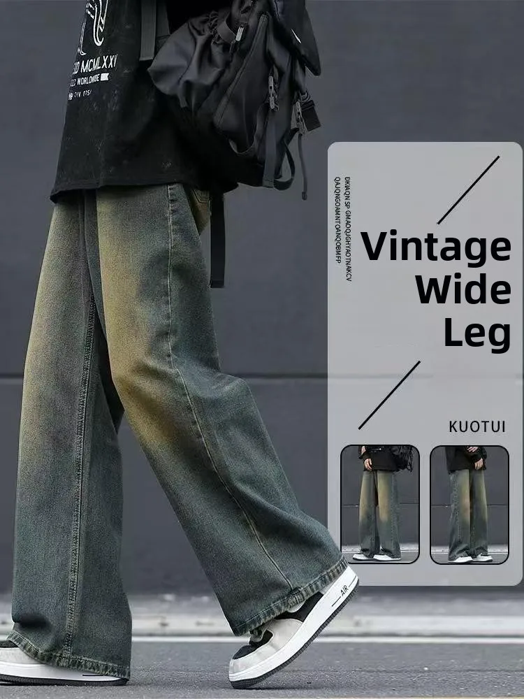

Мужские джинсы Waed Vintage High Street, свободные прямые повседневные брюки, осень 2024, новинка, американский стиль, износостойкие