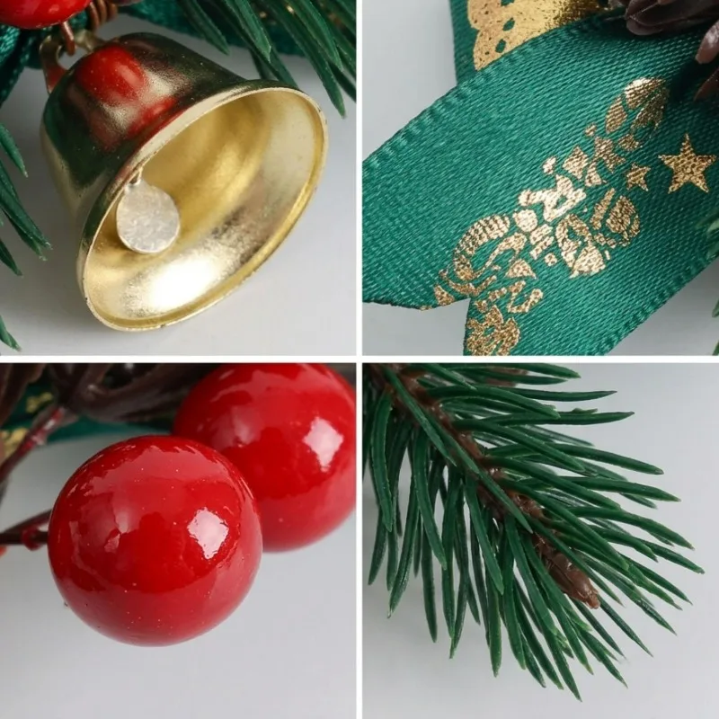 30/1x Mini Christmas Bowknot Bells Pinecone Red Berries Ornament Xmas Tree Gift Box Bells Home Holiday Party DIY Decor Pendents view 6