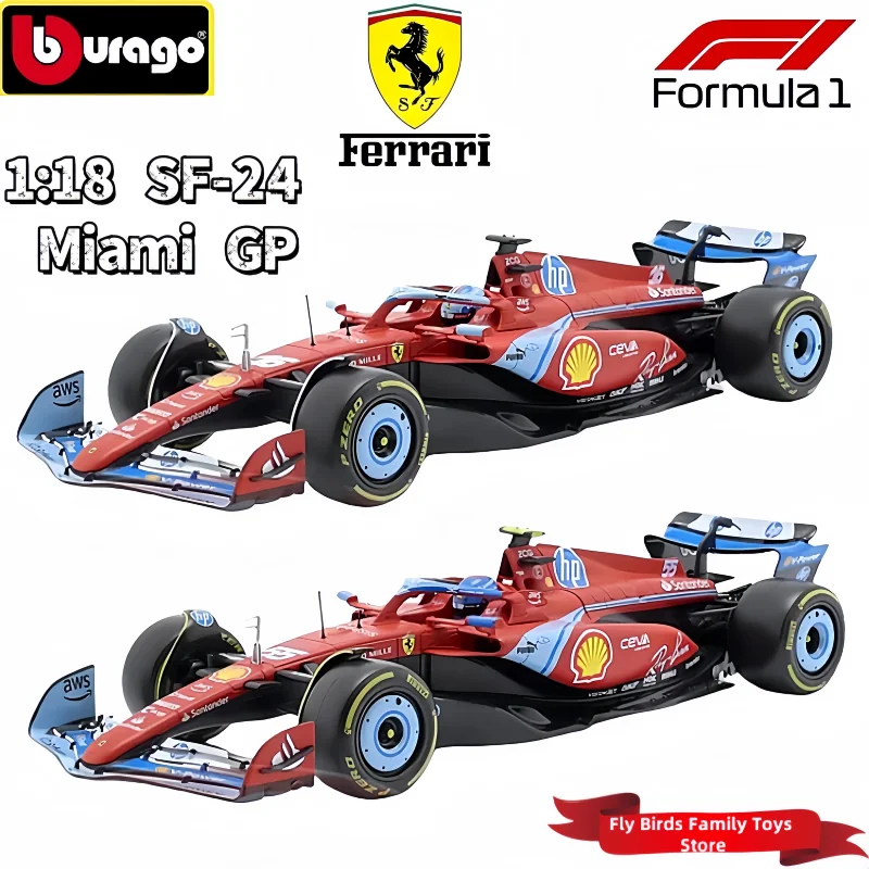 Caldo Bburago 1:18 Ferrari SF-24 Miami GP F1 SF-24 16 #   Leclerc 55 #   Sainz FORMULA1 Auto pressofusa modello in lega collezione di auto giocattolo regalo