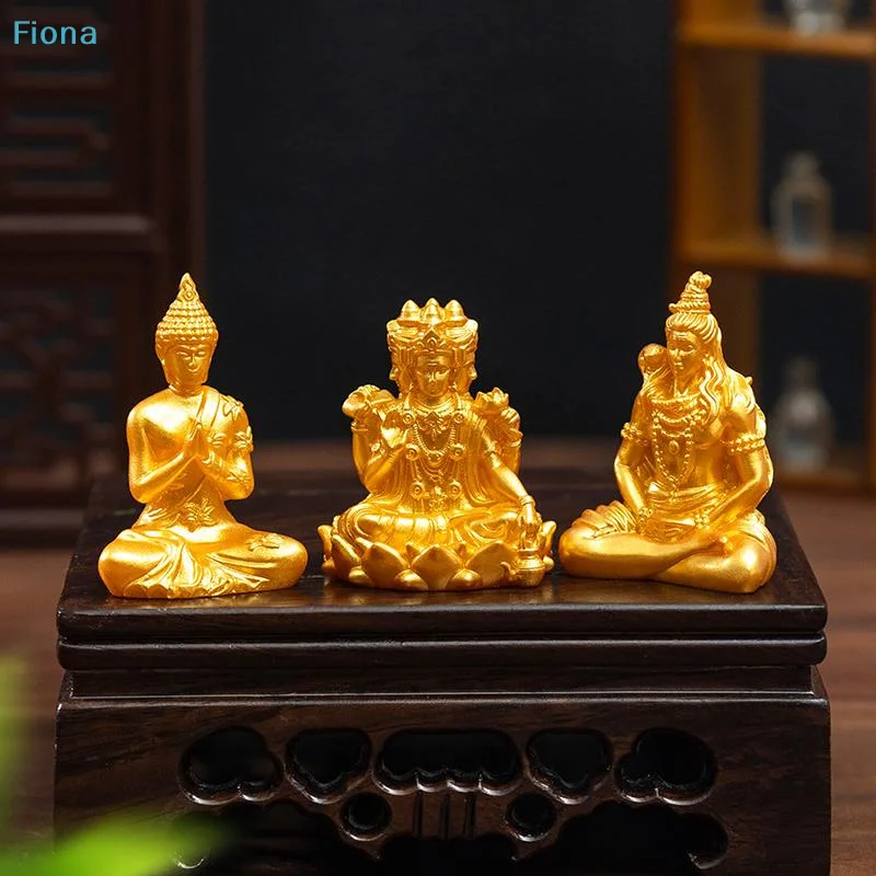 ⛟4PCS Golden Hindu Deity Statue Set, Resin Buddha Figurines for Altar & Home Decor