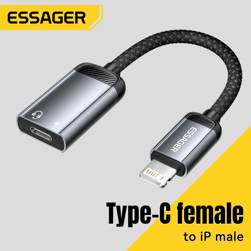 Essager Type-C Audio Adapter Cable Type-C Female to IP Male Adapter OTG Headphone Converter for iPhone  Xiaomi  iPad MacBook Pro