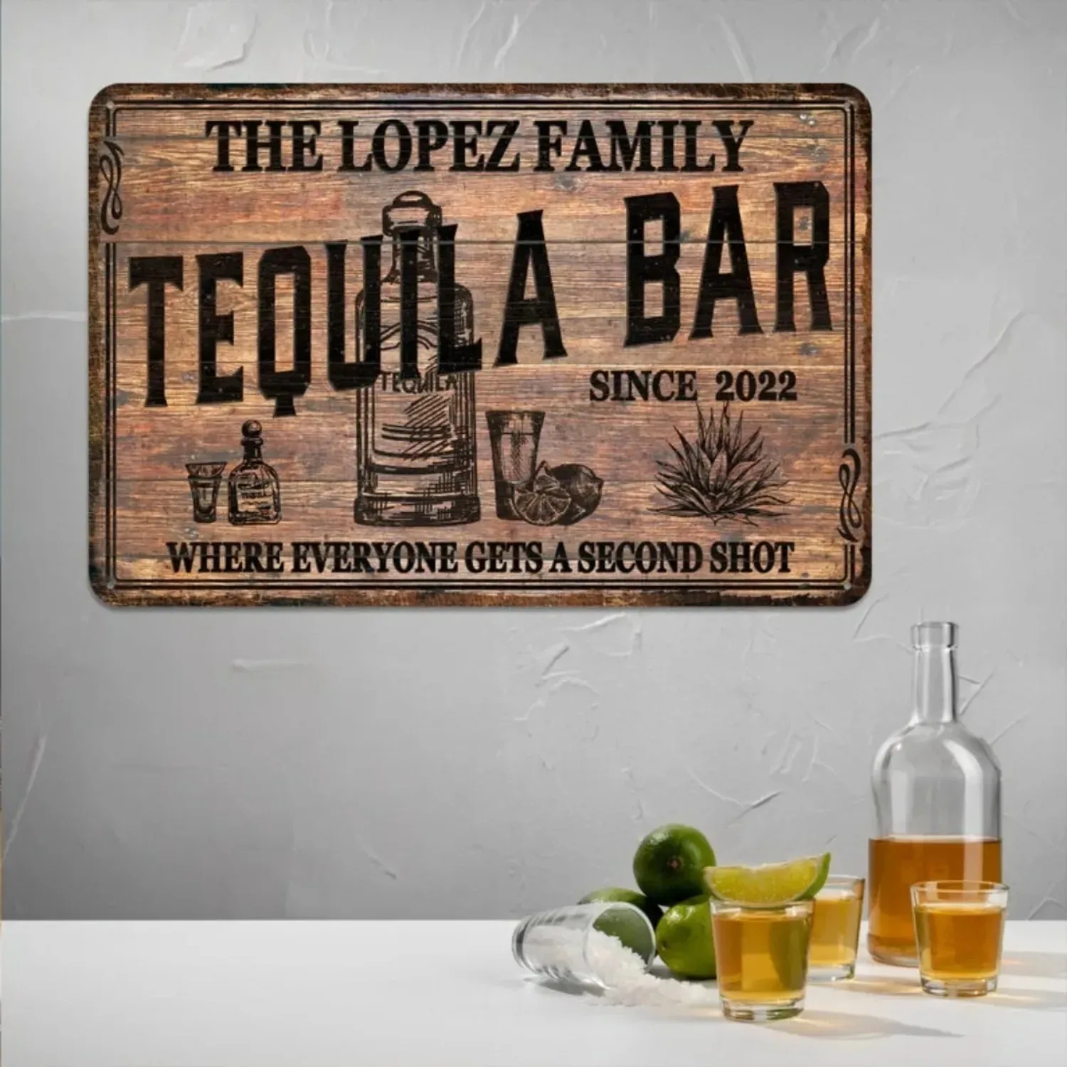 CIFbuy Vintage Customizable Tequila Bar Metal Sign, Personalized Text Home Pub Restaurant Indoor Wall Art Ornament