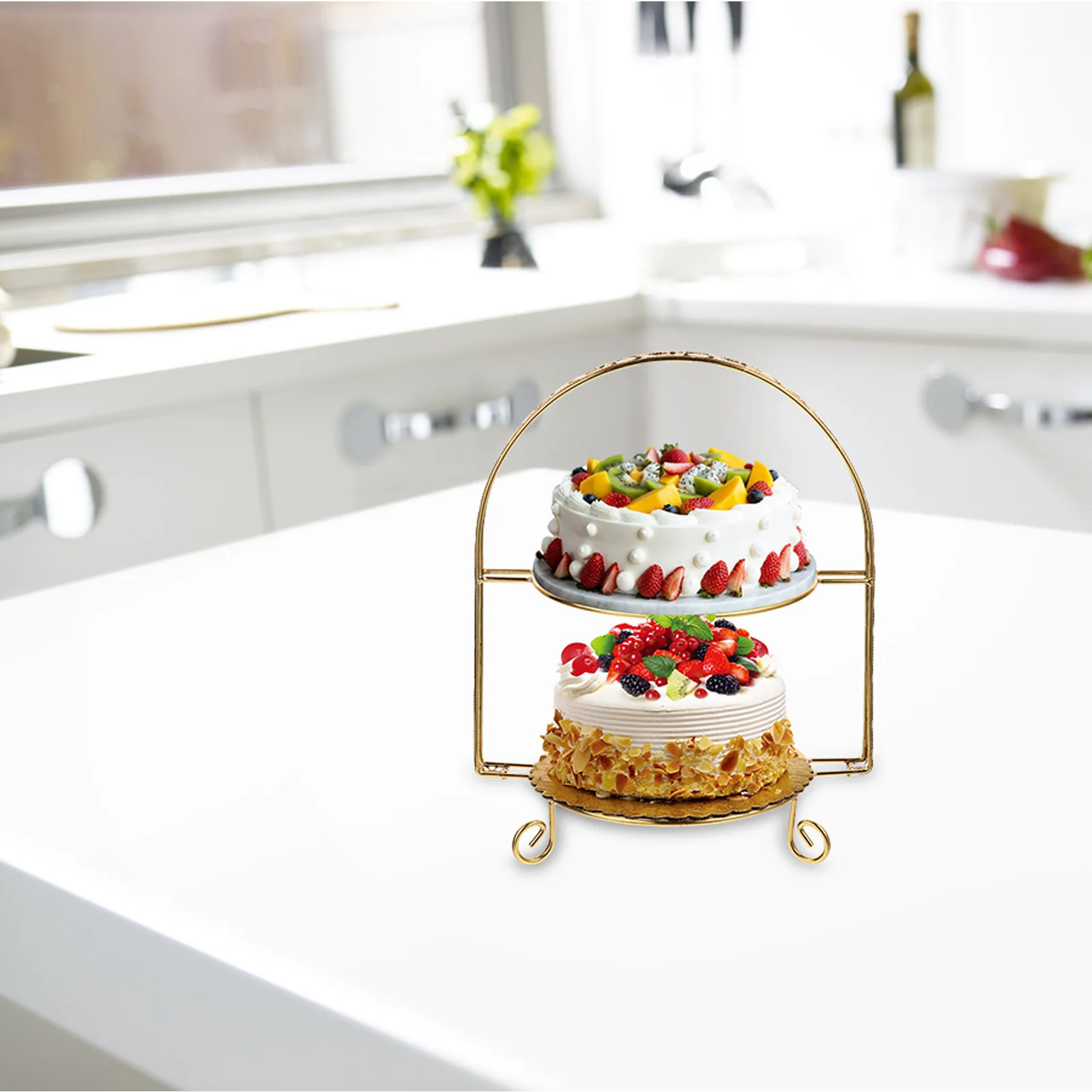 

Подставка для торта, 2-уровневый железный держатель для торта для вечеринки, свадьбы, дня рождения, кексов, сервировочный поднос для десертов, тарелка в комплекте