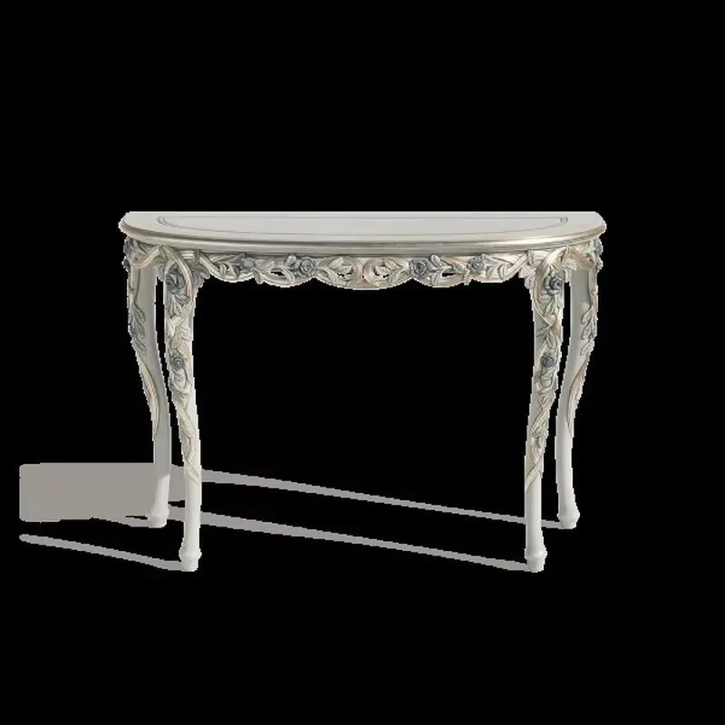 Classic Solid Wood Frame Console Table with Natural Wood Grain Veneer 100 Percent Hand Carved Traditional Design