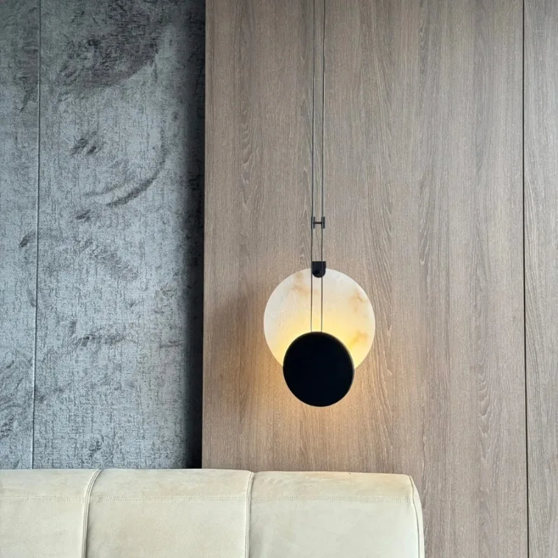 

Italian LED Rotundity Natural Marble Ceiling Pendant Lights Designer Living Room Restaurant Bedroom Study Long Line Hanging Lamp