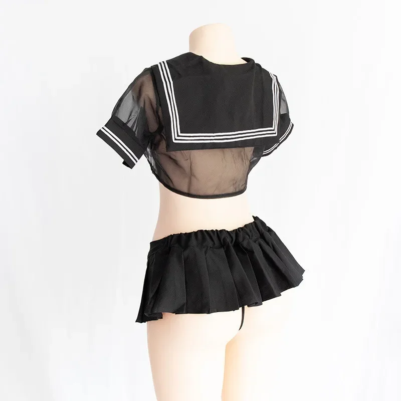 Sexy Cosplay Costume Student Sailor Uniform Women Kawaii Transparent Lolita Top Skirt Panty Erotic Roleplay Erotic Lingerie Set