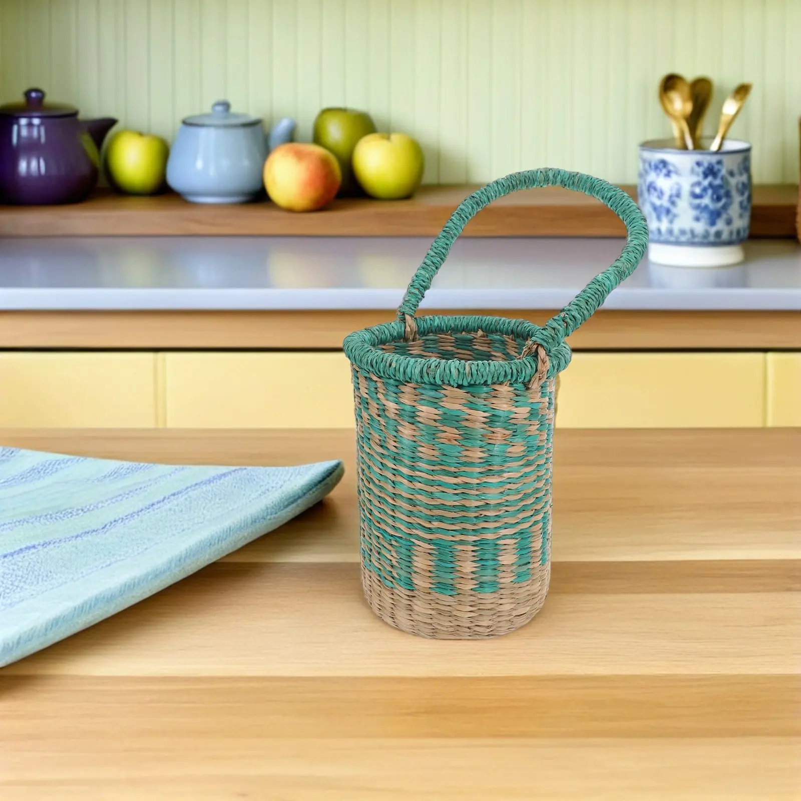Cylinder Seagrass Basket Handwoven Tall Storage Basket with Handles for Wine Presentation Home Organization Decorative Gift Use