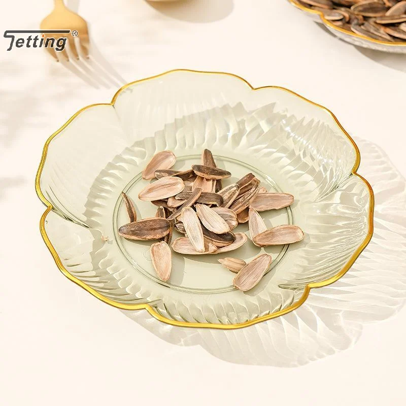 Clear Plastic Dessert Plates Gold Rim Flower Design For Afternoon Tea Snack Cake Daily Use