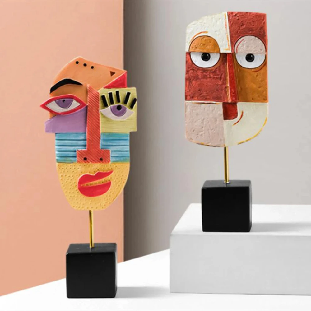 

Creative Face Art Statue Sculpture Resin Crafts Figurine Abstract for Living Room Ornament Home Office Desktop Decoration Gift