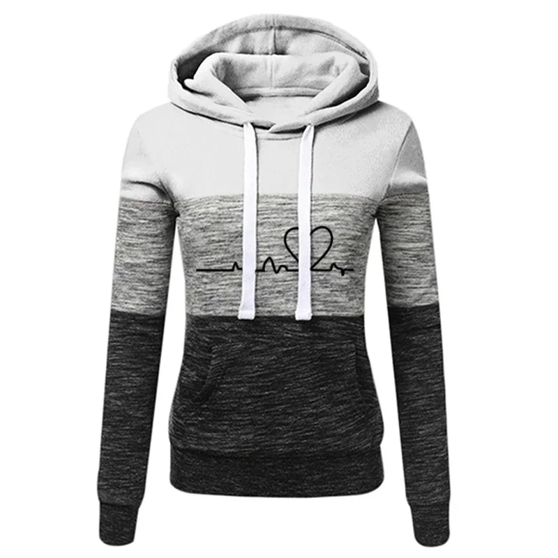 Autumn Winter Warm Women\'s Fleece Long Sleeve Hoodie Fashion Slim Fit Sweatshirt Ladies Casual Color Matching Outdoors Pullover