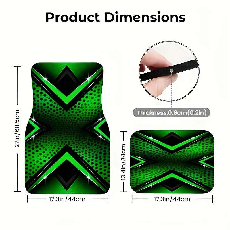 4pcs Black Green Geometric Glow-in-the-Dark Car Floor Mats - Trendy Mecha Design, Durable Non-Slip Universal Fit For Cars, Truck