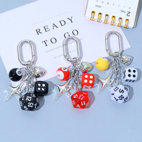 Colorful 12 Sides Dice Mini Billiard Keychains Ins Trendy Sliver Heart Star Keyring for Women Men Handbag Pendant Jewelry Gift