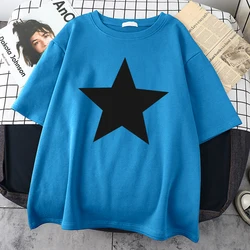 Five-Pointed Star Cotton Print Male Tee Top Creativity Essential Tee Shirts Individual Oversized T-Shirts Street Sport T-Shirts