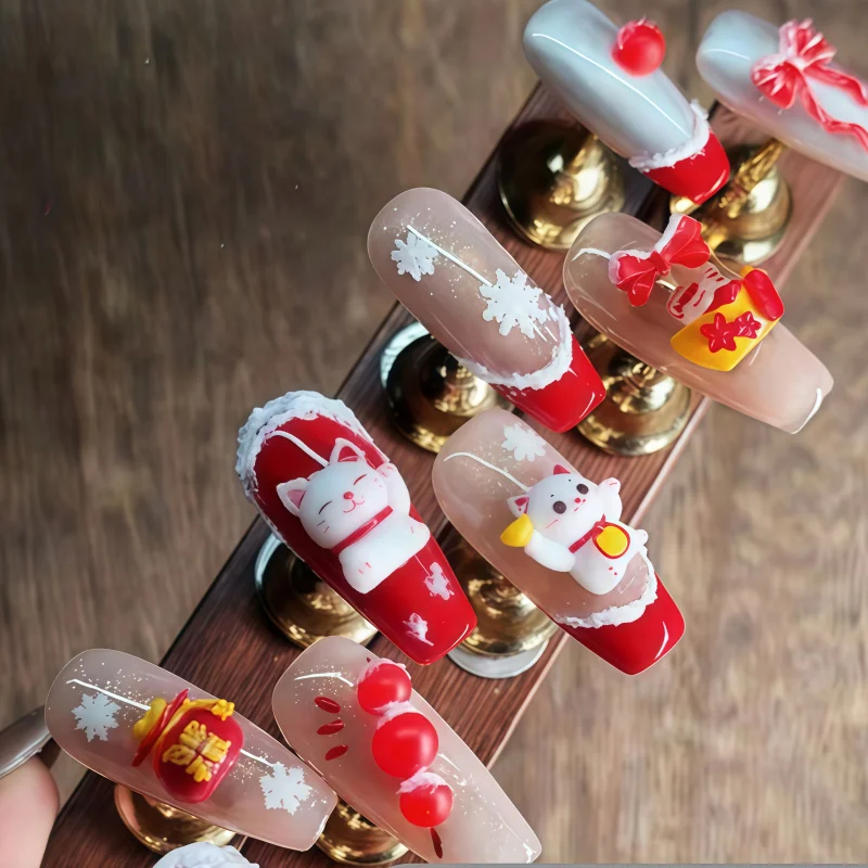 Transparent Silicone Nail Art Mold Cat Fortune Cookie Treasure Box New Year 3D Nail Decorations One Piece Nail Mold