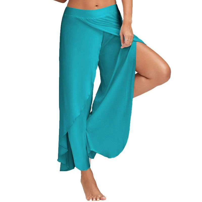 Women Wide Leg Pants Loose Fitness Yoga Split Trousers Mandala Open Leg Pants Comfort Gypsy Hippie Aladdin Harem Pants