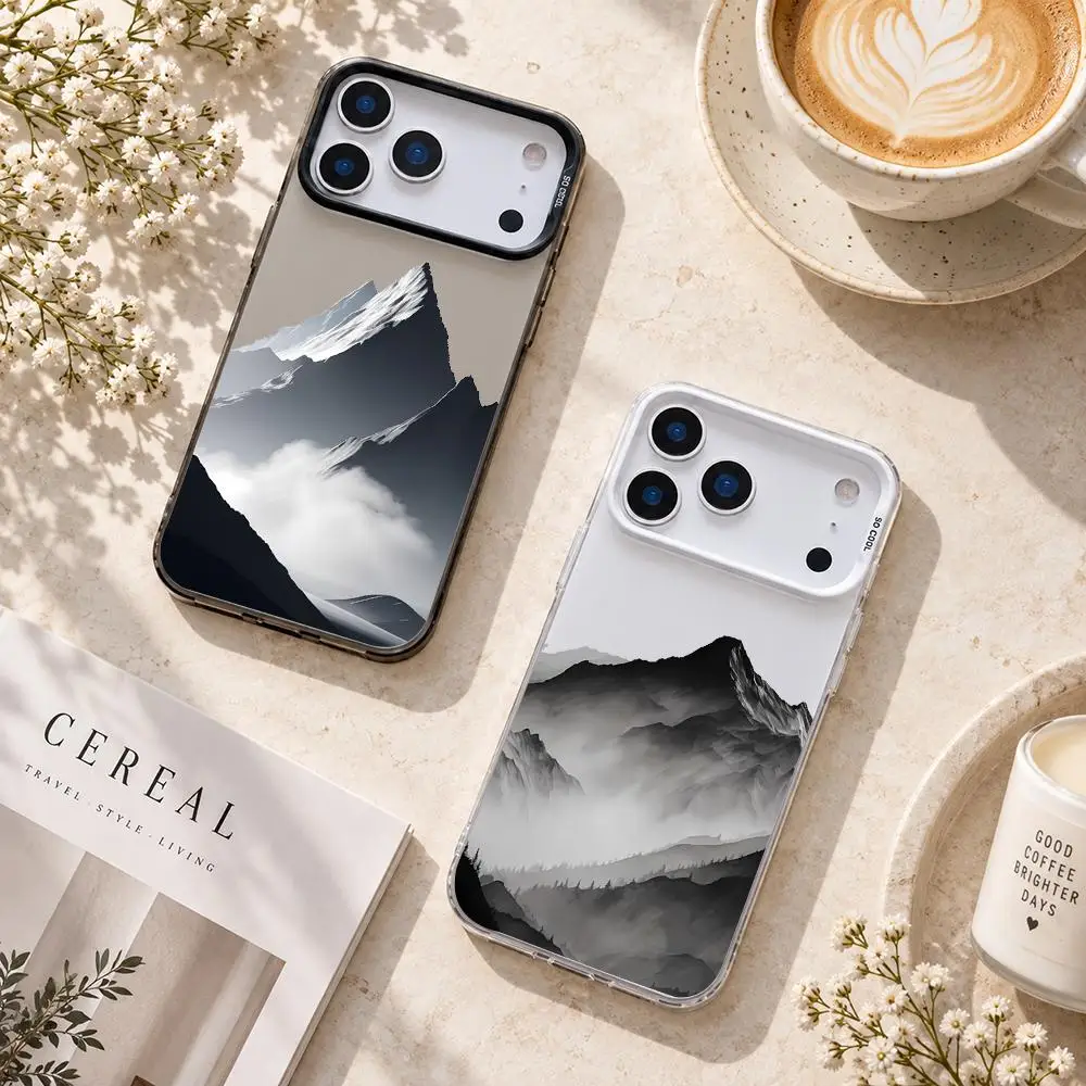 Coque de téléphone Moody Black Mountain pour iPhone 18 17 16 15 14 13 12 Pro Max Plus, coque de téléphone fine et antichoc