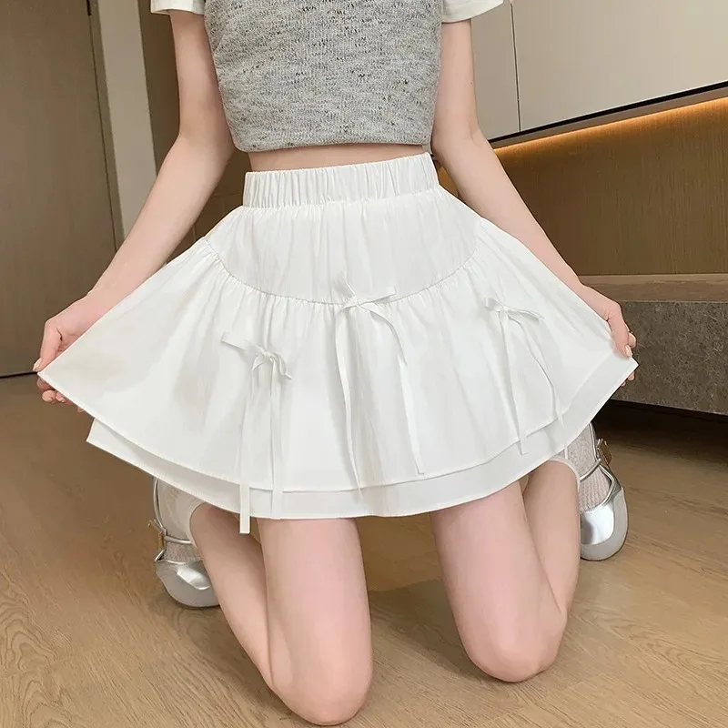 Bow Puffy Skirt Women's Summer New High-waisted Anti-light Short Skirt Fashion Casual