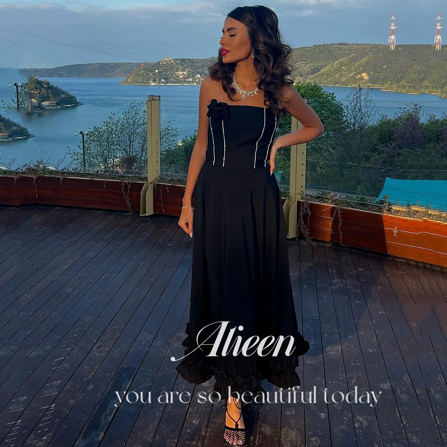 

Aileen Chiffon Luxury Evening Dresses 2025 Woman Customized Wedding Party Dresses for Special Occasions Vestidos De Festa Black