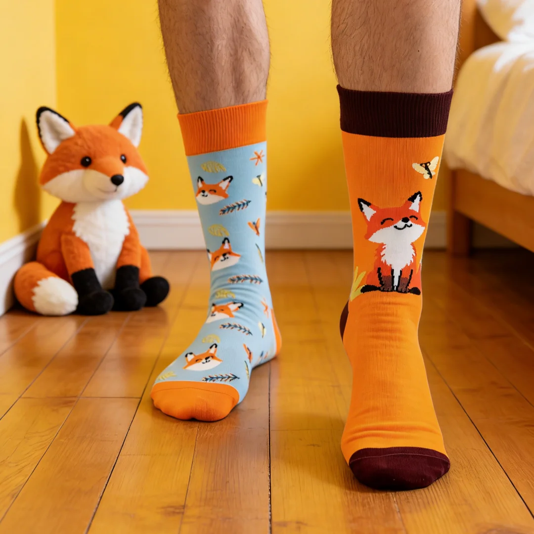 1 Pair Cute Little Foxes Mid-calf Socks，Fashionable AB-style , Personalized outfits, perfect for all seasons