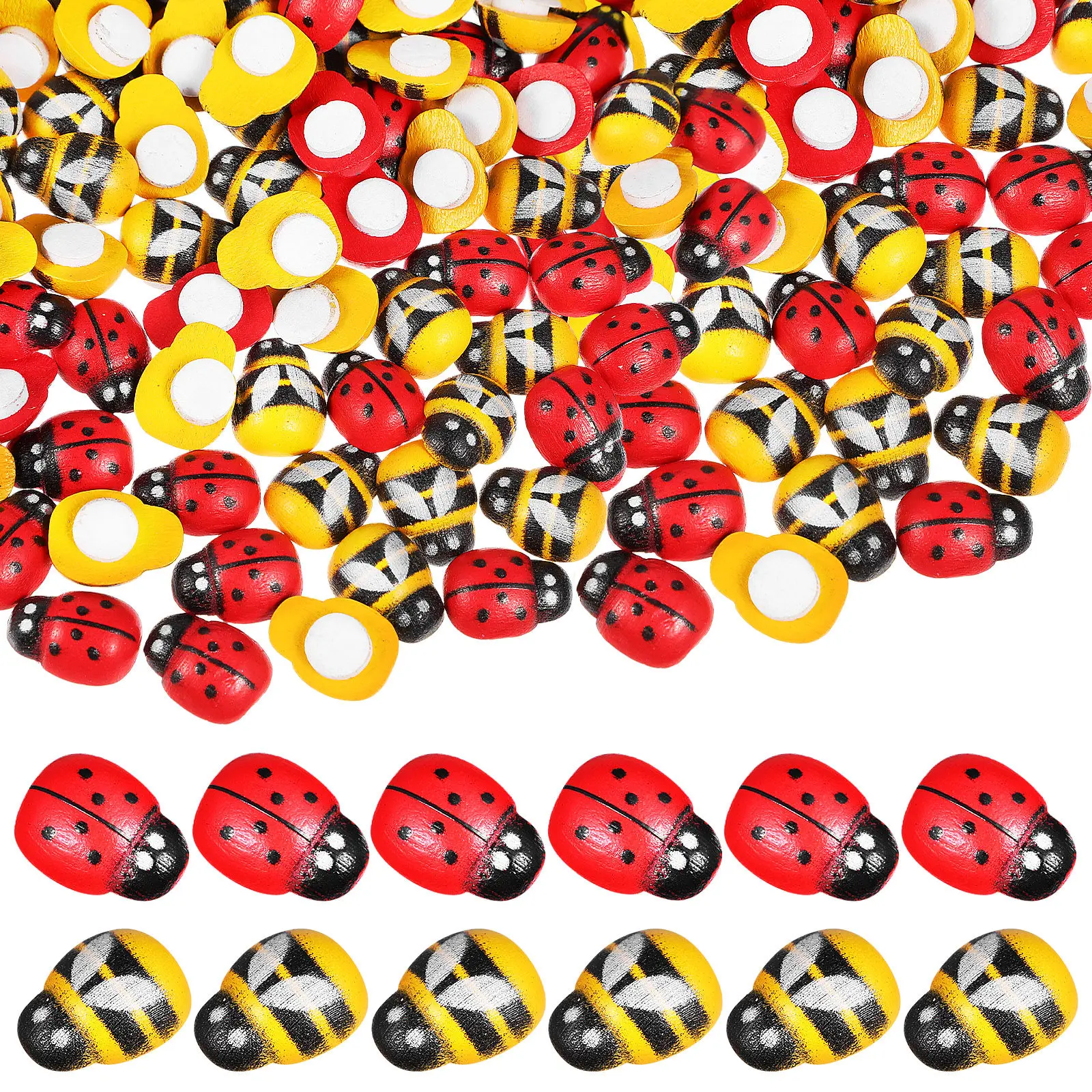 

400Pcs Wooden Bee Ladybug Stickers Glossy Colorful Flatback Self-Adhesive Craft Embellishments for DIY Scrapbooking Cards