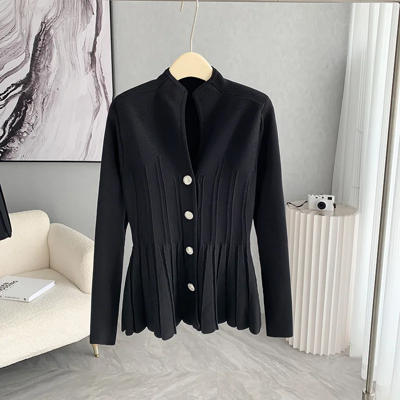 New autumn and winter women's V-neck heavy crystal button waist knitted cardigan y2k Korean version slimming hollow high-end top