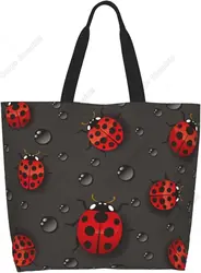 Gota chuvosa Lady Bug Insect Tote Bag Bolsa de comestibles Bolsa de compras Bolso de playa Bolsa de regalo para mujer Bolsa de compras reutilizable