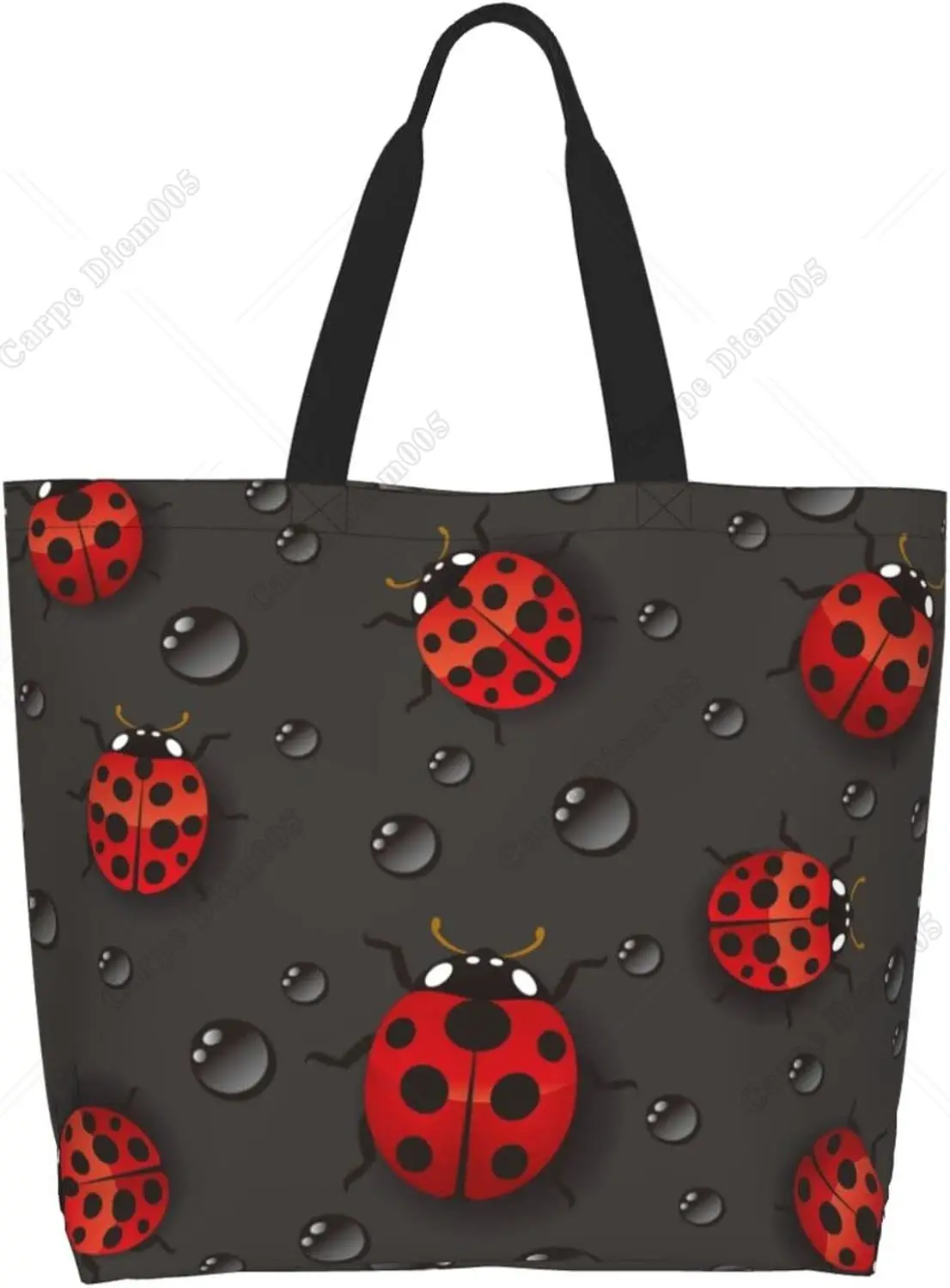 Rainy Droplet Lady Bug Insect Tote Bag Grocery Bag Shopping Bag Handbag Beach Bag Gift Bag for Women Reusable Shopping Bag