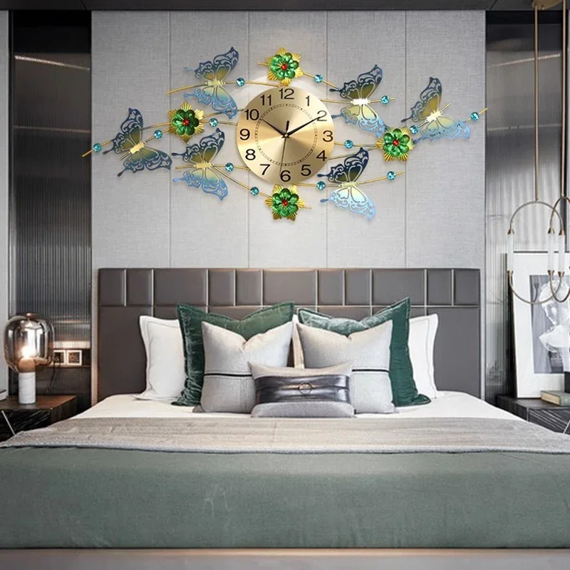 Peacock Luxury Wall Watch Metal Wall Art Living Room Aesthetic Big Size Clock Wall Nordic Chinese Style Horloge Home Decoration