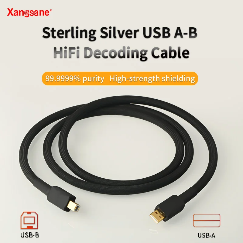 6N sterling silver hifi USB dac decoding cable USB A-B high fidelity data audio digital cable sound card mixer decoder