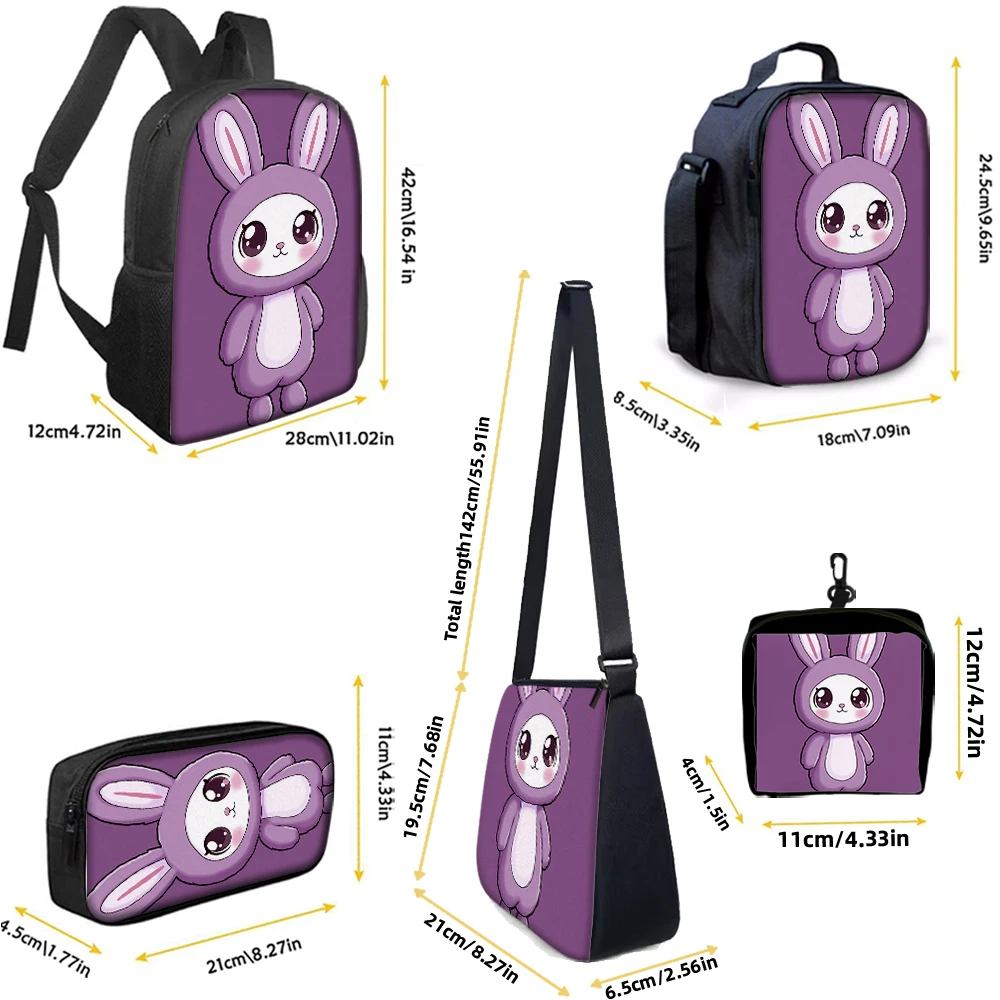 1/2/3/4/5PCS Trendy Rabbit Graphic Backpack Set | Perfect for School & Daily Adventures