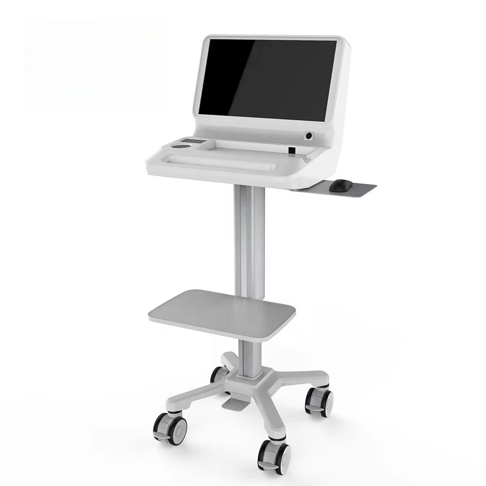 Industrial-style all-in-one mobile computer trolley with keyboard tray metal patient for hospital care and easy transportation