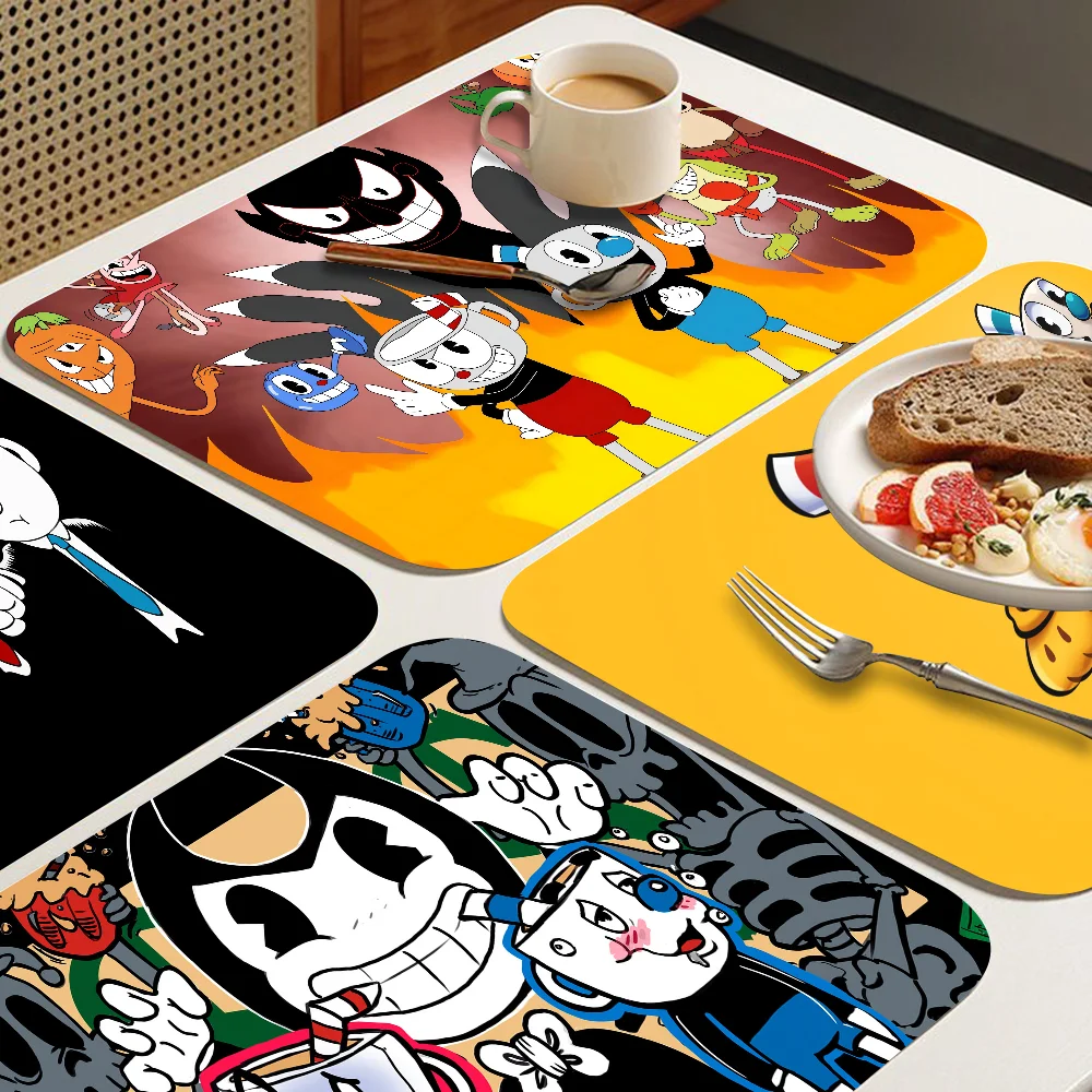 

Cuphead Cartoon Printed Absorbent Drain Mat Countertop Dry Mats Printed Coffee Machine Draining Pad Table Tableware Placemats