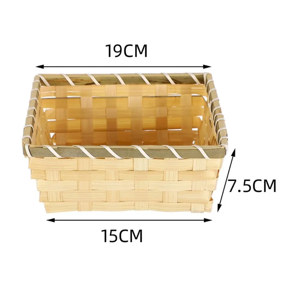 Woven Bamboo Basket Simple Natural Color Rectangle Wicker Bread Basket Handmade Square Bamboo Basket Home Shop Display