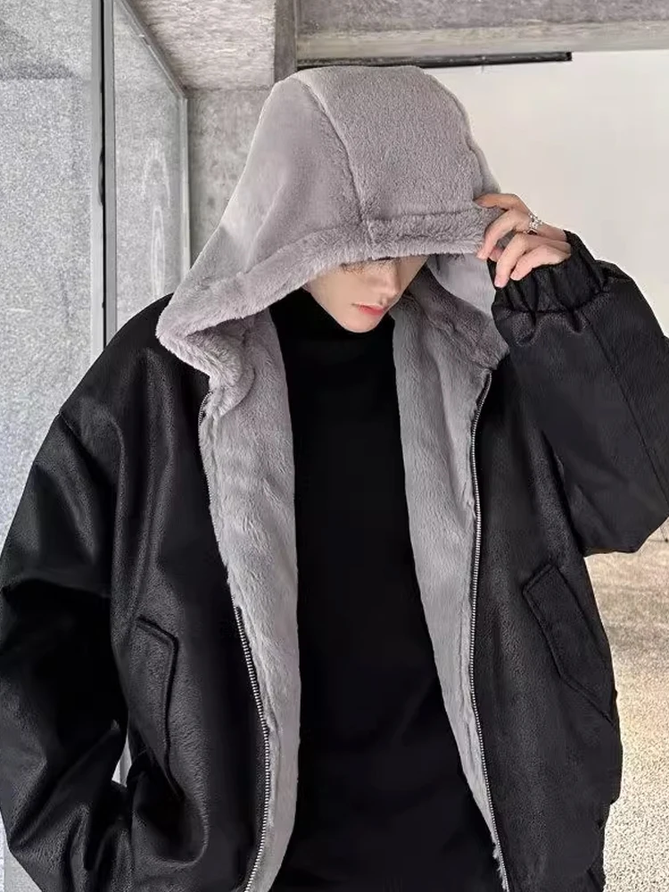 เสื้อโค้ทผ้าฝ้ายบุขนและหนังสำหรับผู้ชาย รุ่น Desert Eagle Hooded Jaet Thiened เหมาะสำหรับฤดูหนาว ดีไซน์ยาว แฟชั่นสำหรับวัยรุ่น