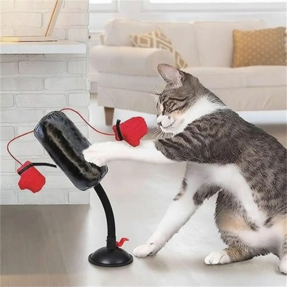 Suction Cup Base Cat Boxing Toy Self-standing Scratch Resistant Pet Scratching Toy Bite Resistant Spring Loaded Cat Punching Bag