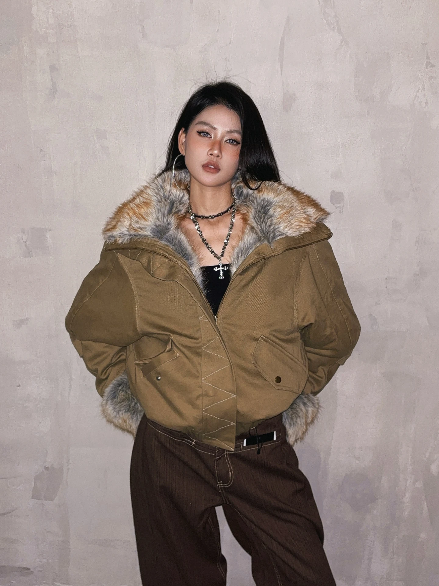 

Куртка-парка DoubleD в американском ретро-стиле, хлопковая, теплая зимняя верхняя одежда с большим воротником и меховой отделкой, свободный крой, уличный стиль