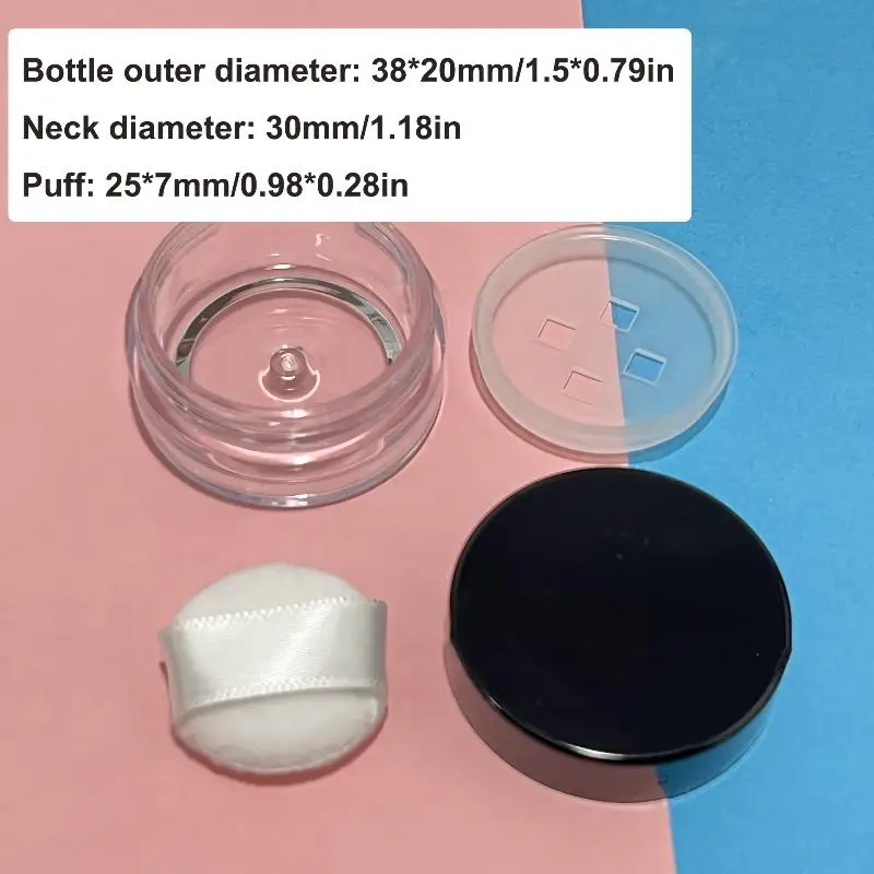 1 szt. Przenośny plastikowy pojemnik na puder sypki 3g z aplikatorem do makijażu, kosmetyczny przesiewacz, wielokrotnego użytku, przenośne pudełko na puder
