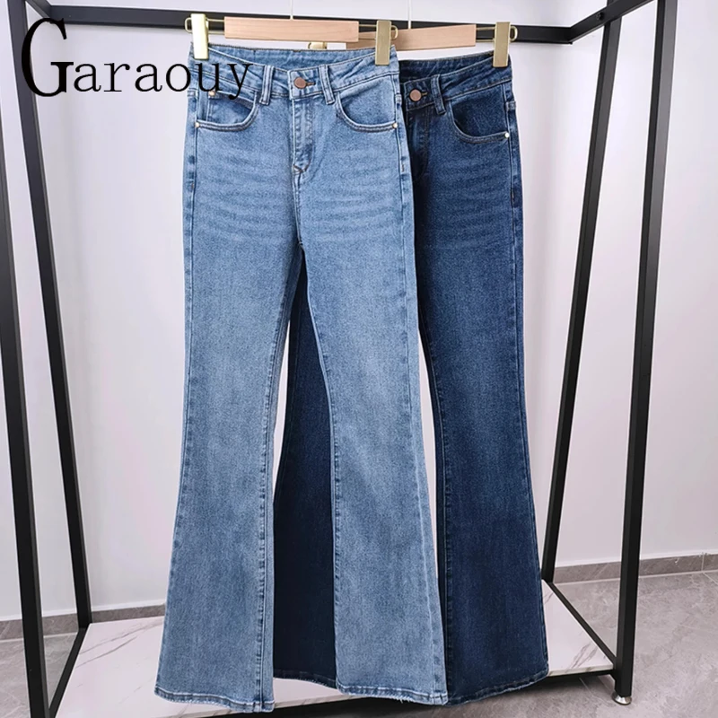 Garaouy 2023 Autumn New Women High Waist Straight Flared Pants Vintage Washed Jeans Female Zipper Fly Chic Street Denim Trousers