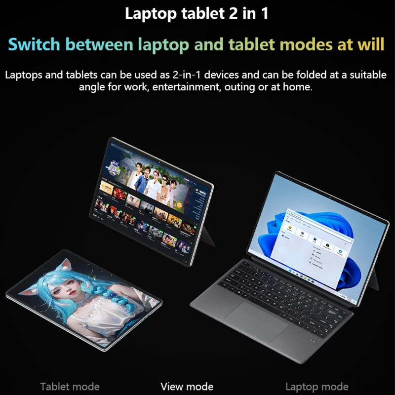 Laptop 14 Inch 2 In 1 Intel N100 12th 4 Cores 4 Threads 16GB DDR5 2TB SSD 3.4 GHz HD Camera 5000mAH Portability Computer Tablets