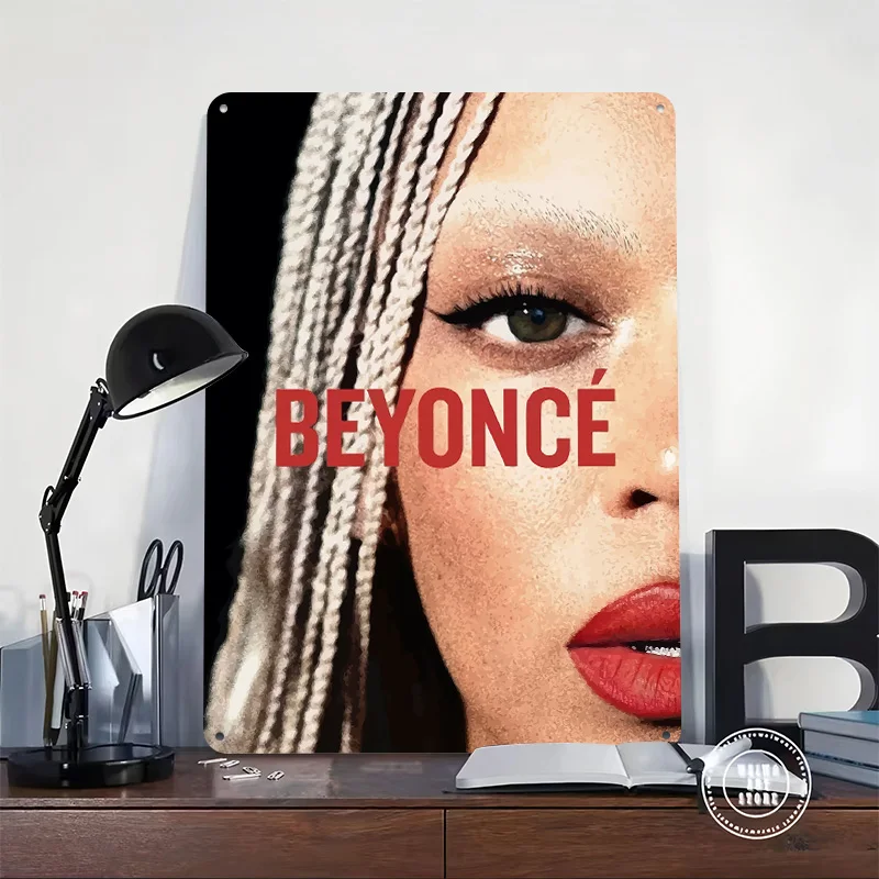 Beyoncé Close-Up Portrait 3D Texture Metal Poster Customized Wall Art Tin Sign Gift for Mancave Modern Home Decoration Room Man